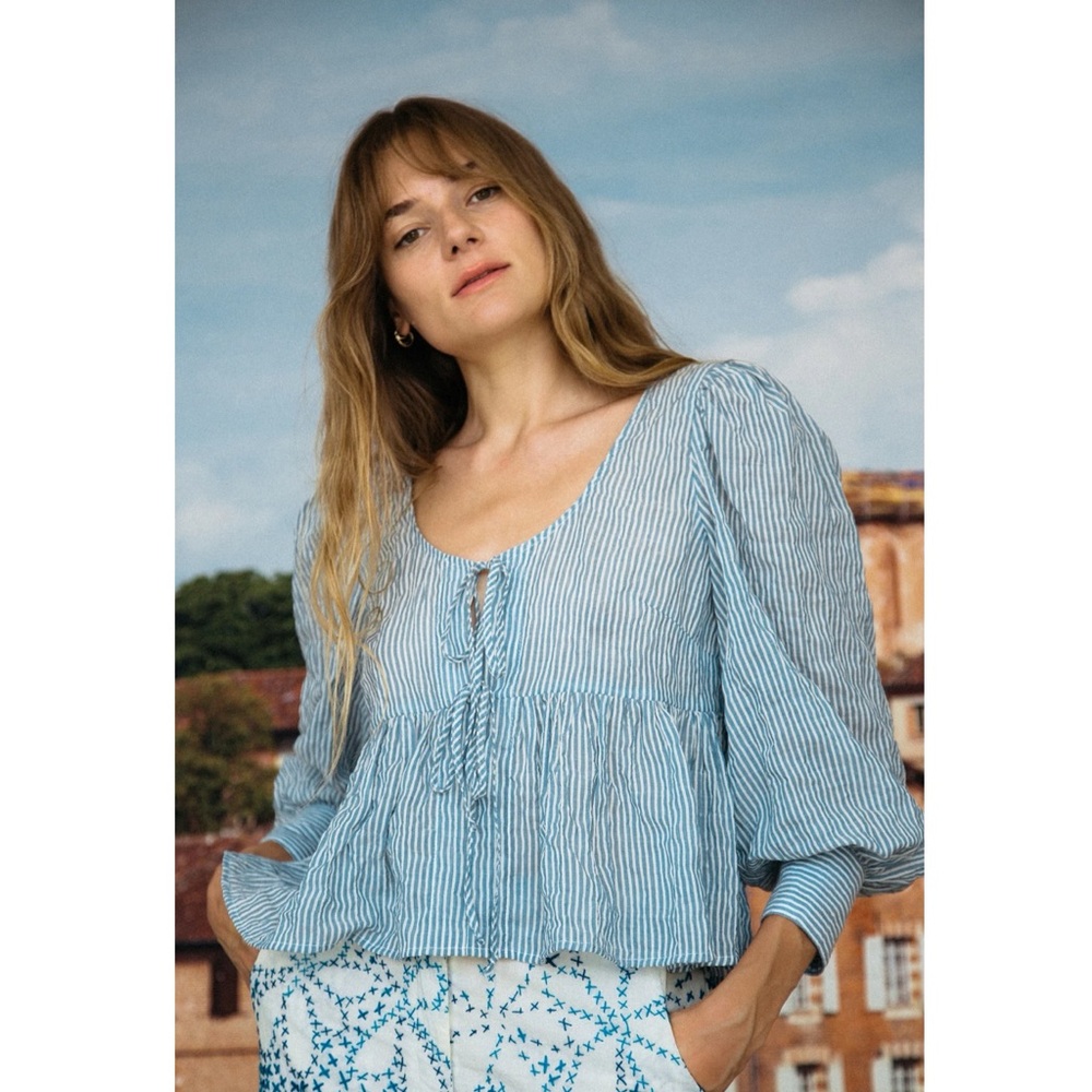 Ciao Lucia XS Benedetta Top Baby Blue Sustainable Stripe